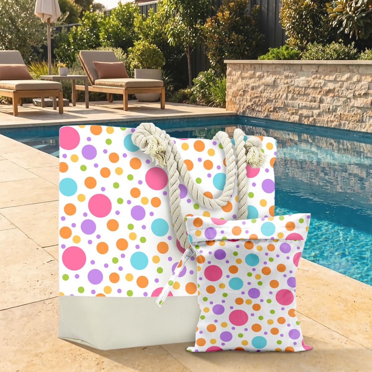 zcyxuuw Beach Bags Waterproof Sandproof Joyful Dot Pattern Wet Dry Bag Wet Clothes Bag With Zipper Pool Bags for Women Swimsuits Travel