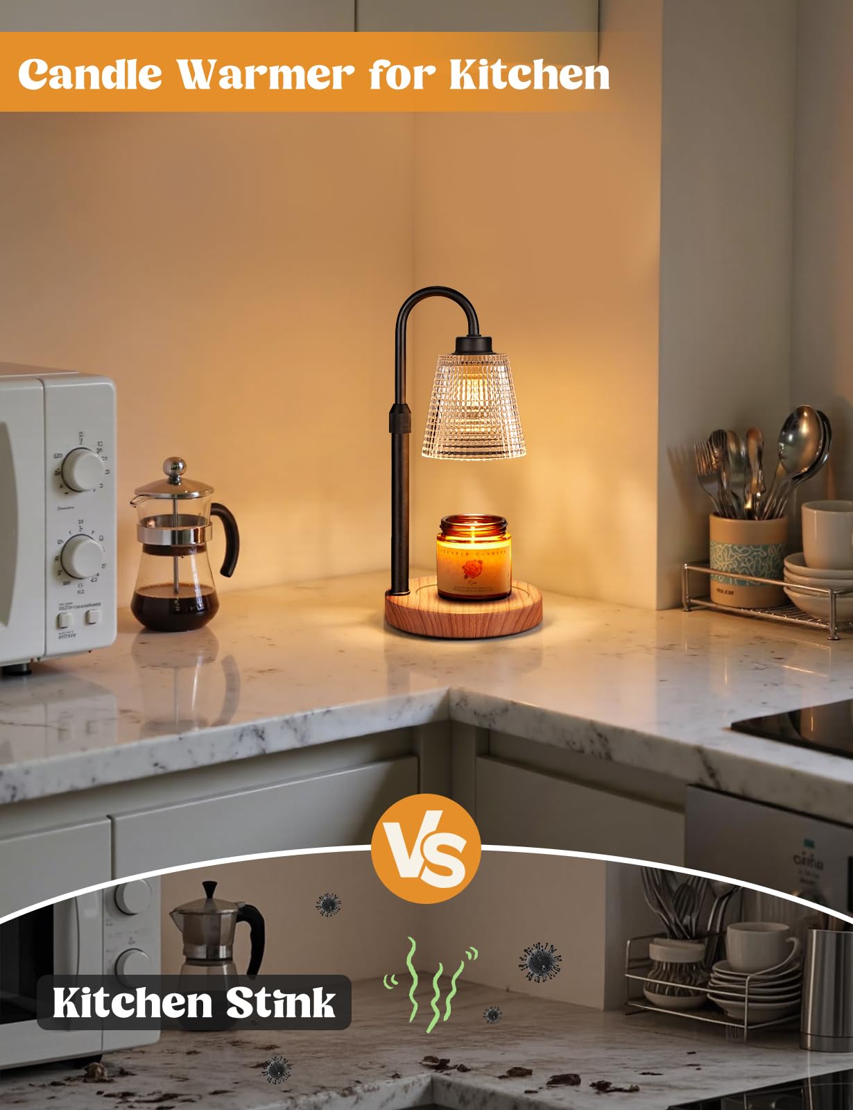 Innqoo Rustic Candle Warmer Lamp with Timer, Dimmable Candle Warmer for Jar Candles, Height Adjustable Wax Melts Warmer, Birthday Gifts for Women Mom, House Warming Gifts New Home Decor