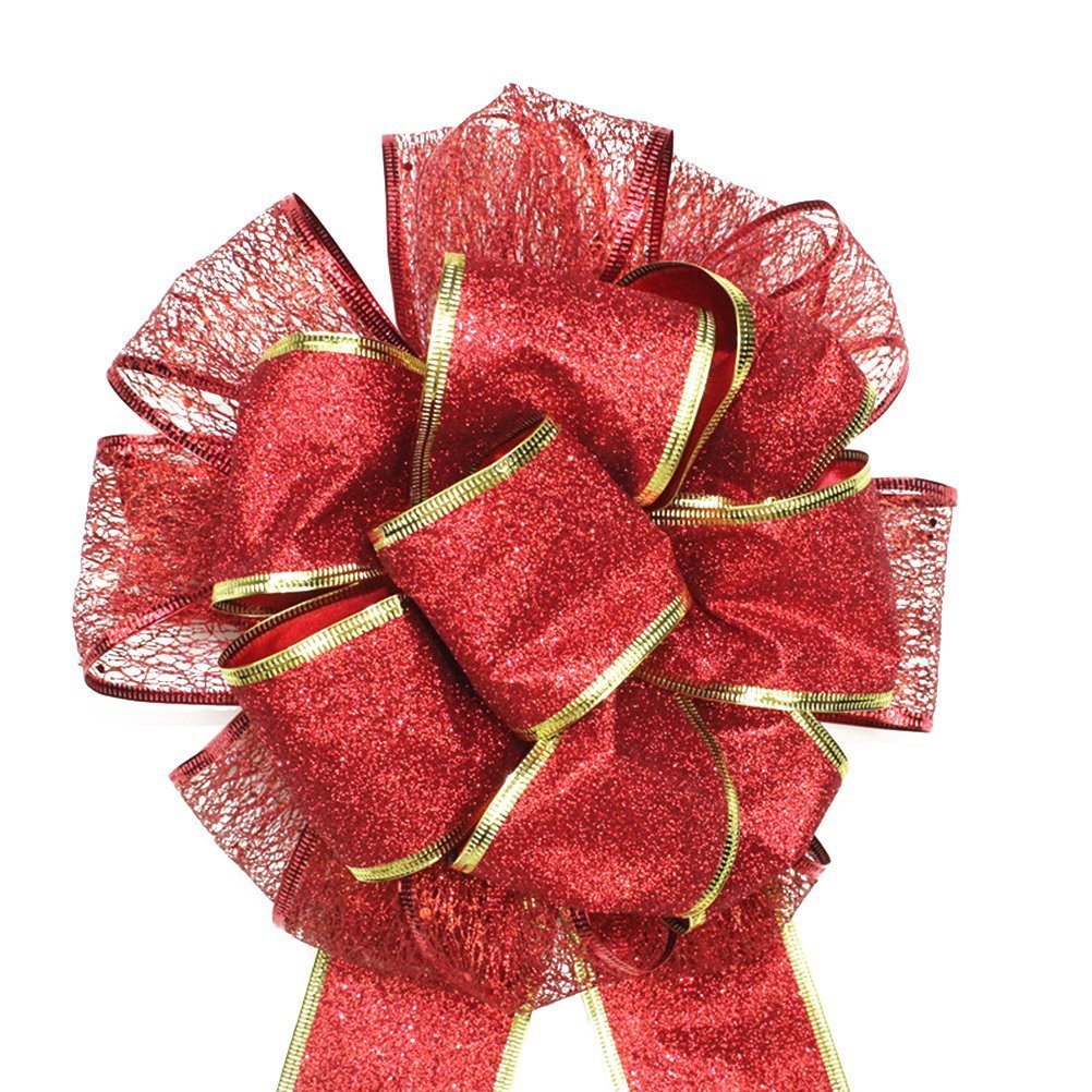 BinaryABC Valentine's Day Bows Decoration Ornaments,Christmas Tree Topper Bow(Red)