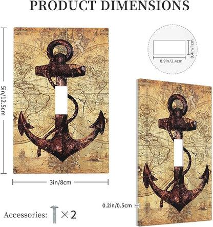 Anchor Nautical Vintage Map 1 Gang Single Toggle Light Switch Covers Decorative Wall Plate Switchplate Electrical Faceplate for Office Livingroom Home Decor