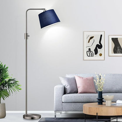 Nintiue Dimmable Floor Lamp, 1000 Lumens LED Edison Bulb Included, Brushed Nickel Arc Standing Tall Floor Lamp with Blue Shade for Living Room Bedroom Office Dining Room