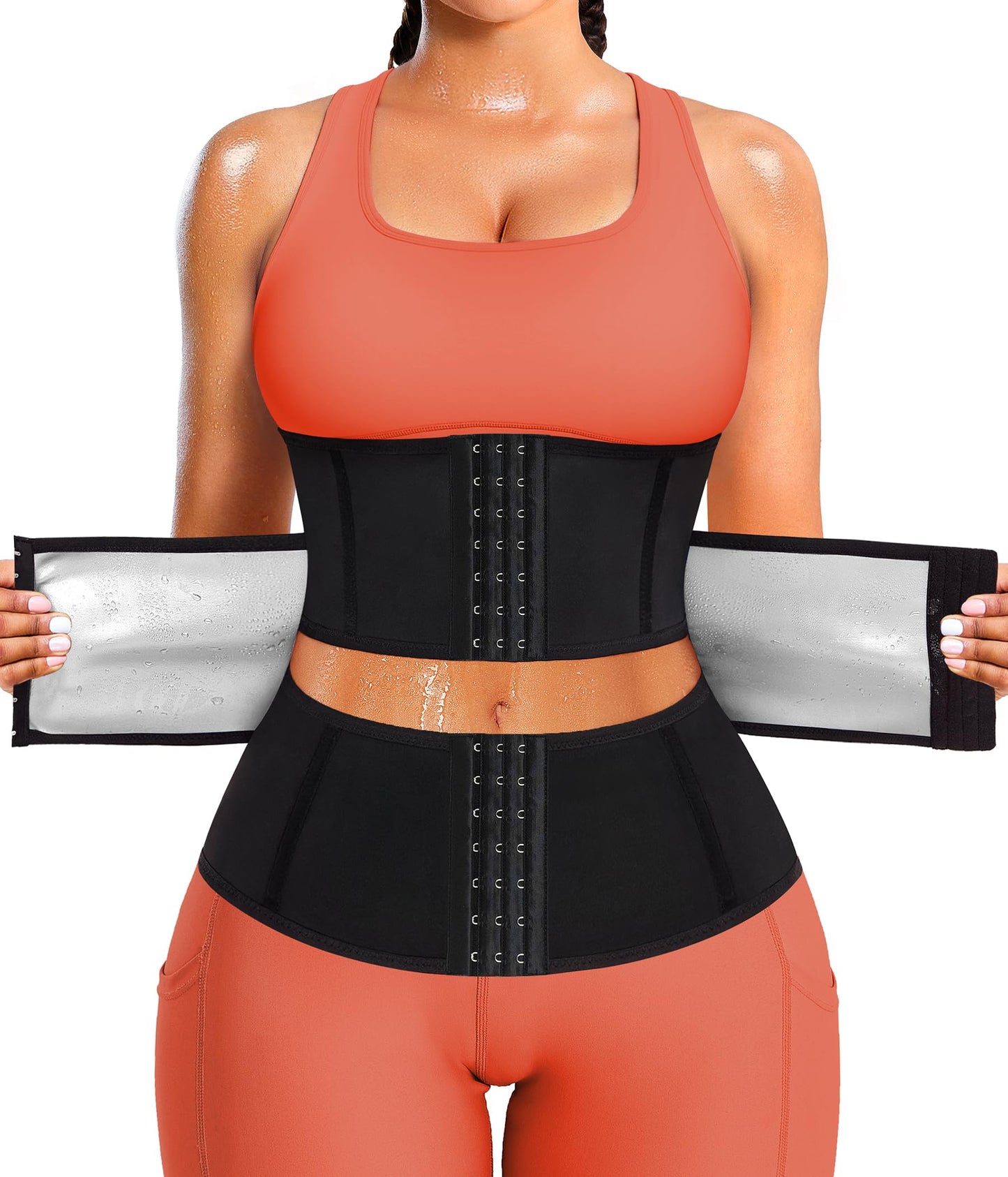 LEINIDINA Waist Trainer for Women Corset Shapewear Segmented Sweat Waist Trimmer for Women Workout Belt Black-silver