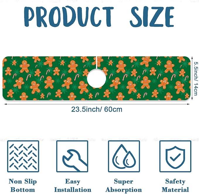 Christmas Happy New Year Sink Faucet Absorbing Mat Santa Claus Super Absorbent