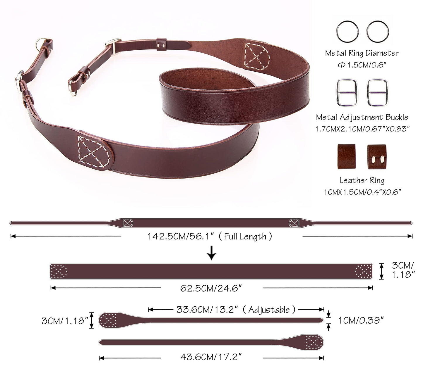 MY MEMORY Handmade Genuine Leather Camera Strap,Adjustable Camera Neck Shoulder Strap for All SLR and DSLR-Dark Brown