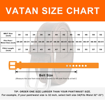 VATAN Men's Genuine Leather Casual Every Day Jeans Belts, Handmade Men Leather Belt with Gift Box, 36 (Fit Waist 34)