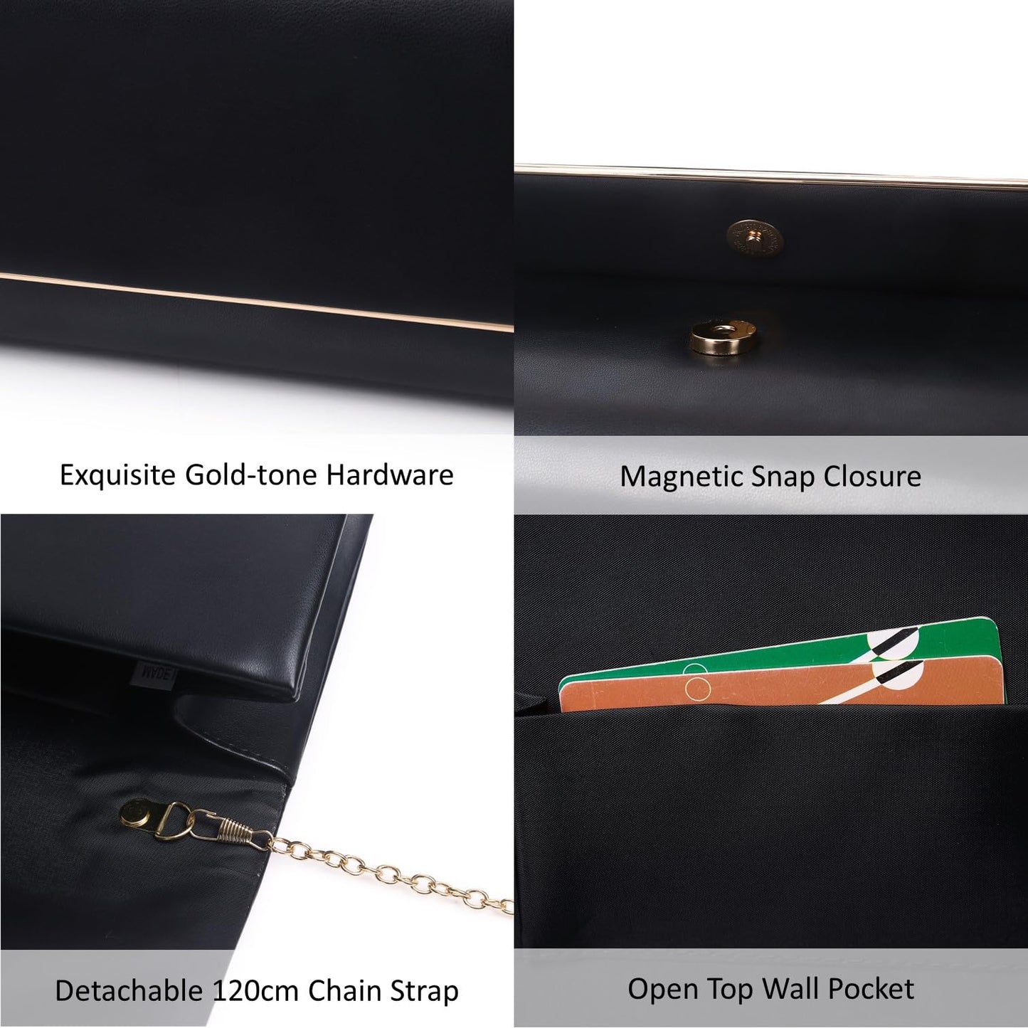 DETARA Women Evening Bag Vegan Leather Clutch Purse Shoulder Crossbody Envelope Bag for Party Wedding Prom Bridal(Black 1818)