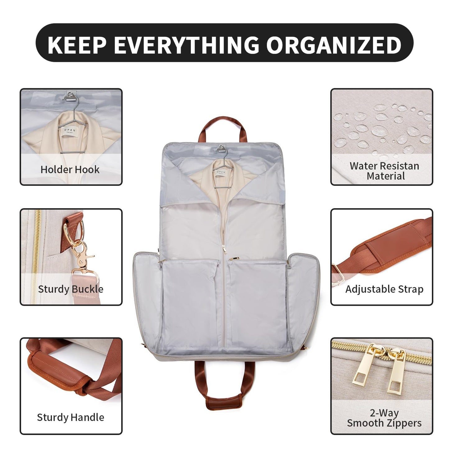 Garment Travel Bag for Women Carry on Garment Bag Up to 3 Suits for Business Trips,2 in 1 Hanging Suitcase Luggage Bags for Travel,Foldable Suit Bag 15.6Inch Laptop Beige