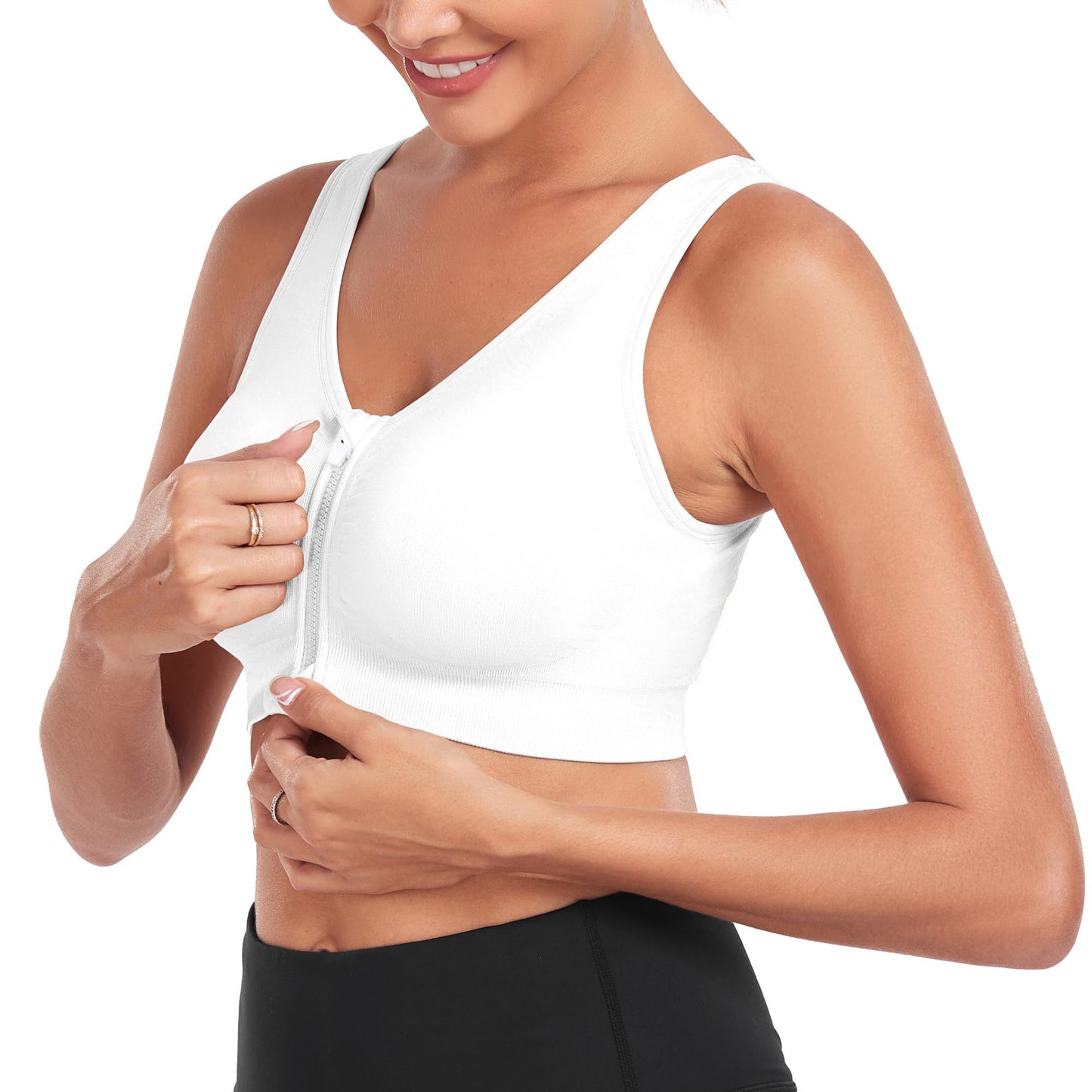 Women's Zip Front Sports Bra Wireless Post Surgery Bra Zipper Closure Bras Padded Surgical Bra Racerback Workout Bras Active Yoga Sports Bra Zipped Bra Post Op Bra