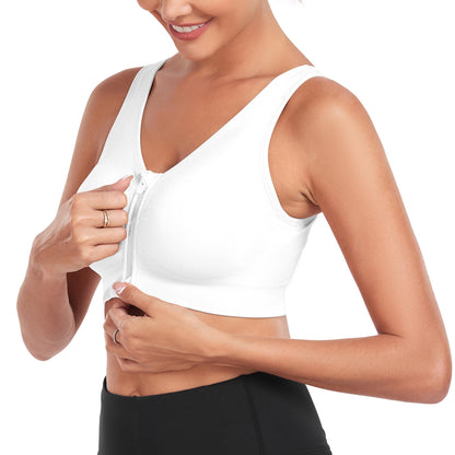 Women's Zip Front Sports Bra Wireless Post Surgery Bra Zipper Closure Bras Padded Surgical Bra Racerback Workout Bras Active Yoga Sports Bra Zipped Bra Post Op Bra
