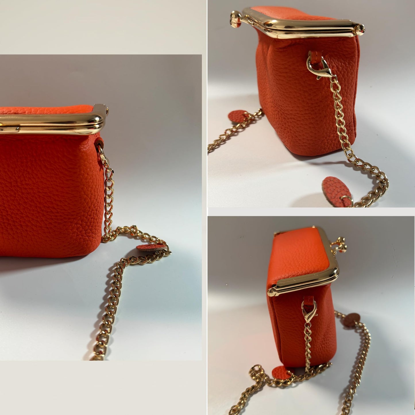 Fashion Crossbody Coin Purse for Women Small Credit Card Holder Wallet with Chain Leather Compact Wallet for Cash, Keys, Lipstick (Orange)