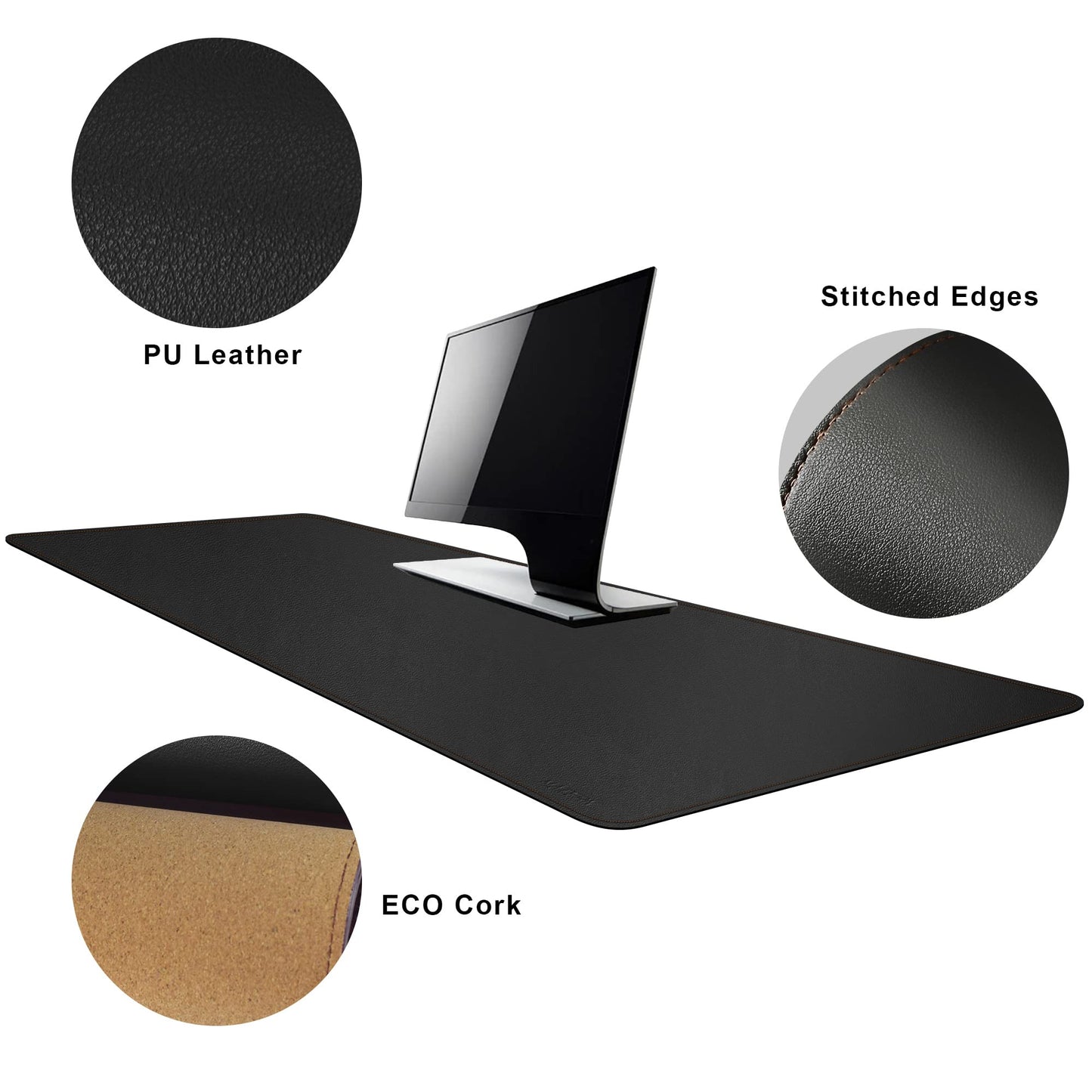 MAIDERN 55” x 24” Cork & Leather Desk Pad, Large XXL Desk Mat, Full Desk Mouse Pad, Dual Sided Desk Pad, Desk Pad Protector for Gaming Home Office (Black)
