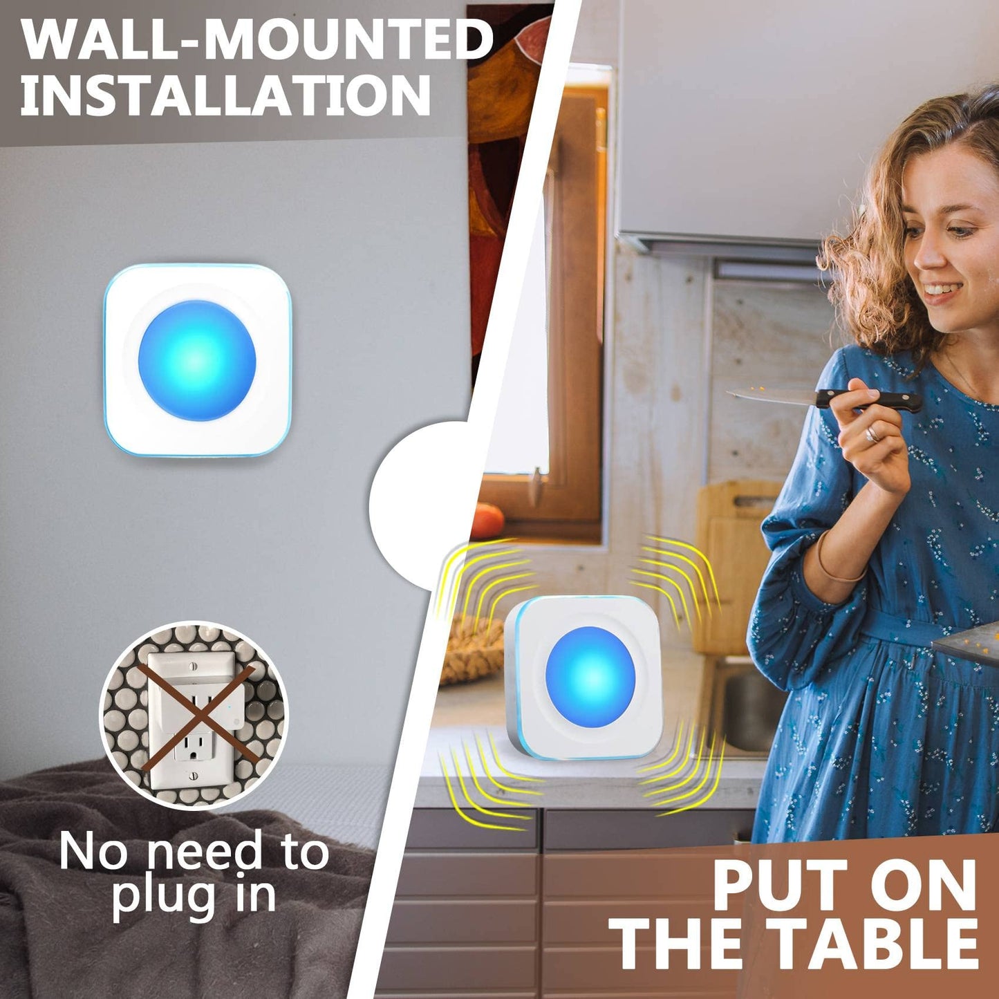 Wireless Doorbell 1200 Feet Battery Operated Wireless Doorbells for Home Hearing Impaired Doorbell at with 36 Melodies 4 Volume light（1 Button & 1 Portable doorbell White)