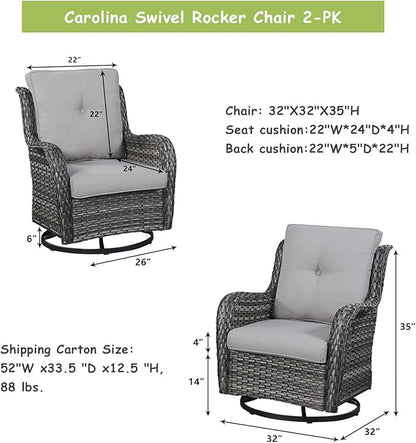 Rilyson Wicker Rocking Chair Swivel Chairs - 4 Piece Rocker Patio Chairs Set Rattan Rocking Chair for Outdoor Porch Deck Garden Backyard(Mixed Grey/Grey)
