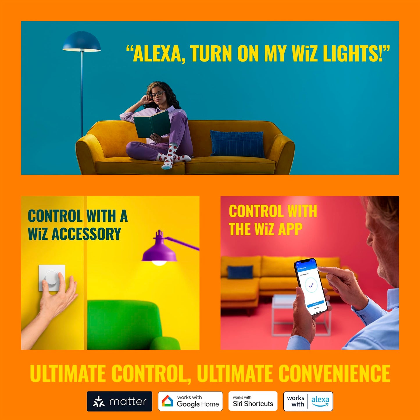 WiZ Smart Wi-Fi Plug - Pack of 3, Smart Outlet Connects to 2.4 GHz Wi-Fi, Voice / App Control, Works with Google Home, Amazon Alexa, and Apple HomeKit, Matter Compatible