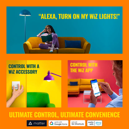 WiZ Connected Smart Light Bulbs, Sunset to Sunrise Automation + Motion Detection + Control with Voice or App, Full Color A19 60W 800LM Indoor, Matter Compatible -3 Pack