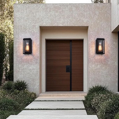 Cerdeco 12” Modern Outdoor Wall Sconce with Rectangular Metal Frame and Transparent Glass Shade,Black Outdoor Lighting for Garage Porch Patio Pack of 2(ETL Listed)
