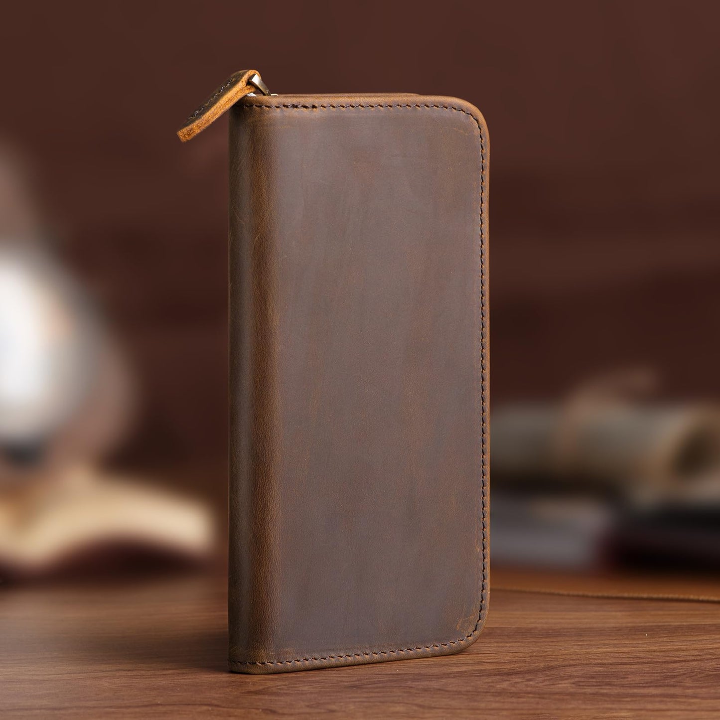 Lanxivi Vintage Leather Fountain Pen Case 3 Divided Slots, Zippered Pen Case Pouch, Handmade Display Holder for Rollerball Pen