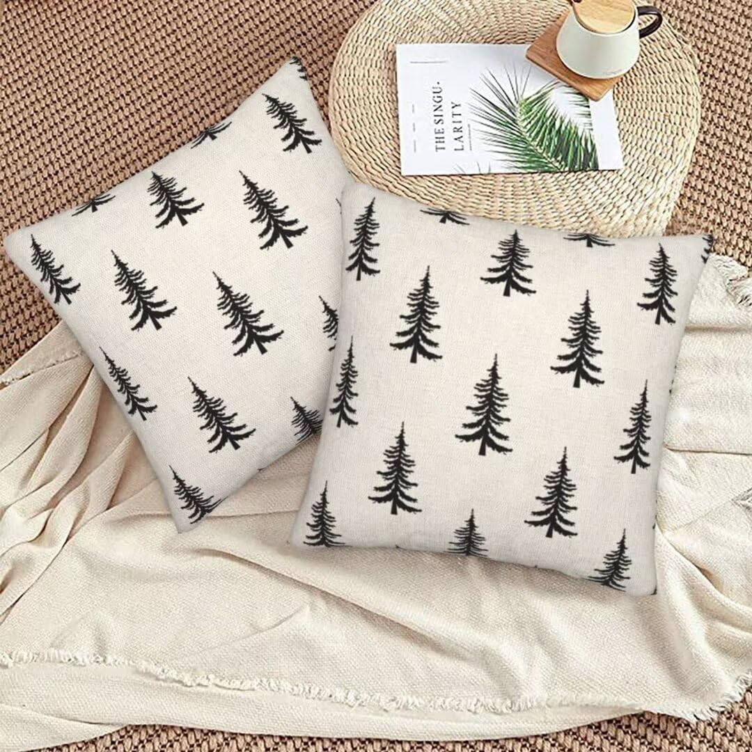 Sunshineyan Christmas Pillow Covers 22 x 22 Inch Set of 2, Black Chirstmas Tree Decorations Throw Pillow Covers Outdoor Winter Holiday Farmhouse Xmas Cushion Case Linen Square for Home Couch Sofa
