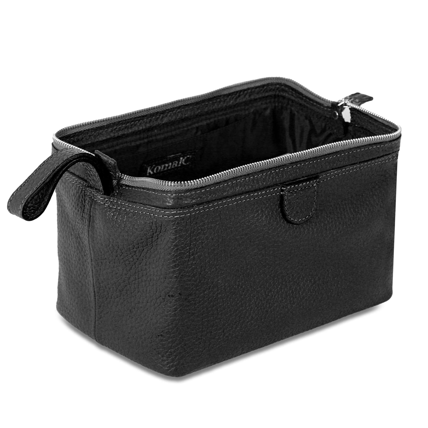 KomalC Premium Buffalo Leather Toiletry Bag for Men & Women With Water resistant Lining, Grooming Travel Pouch, Unisex Wash Bag for Toiletries, Gifts for Men and Women