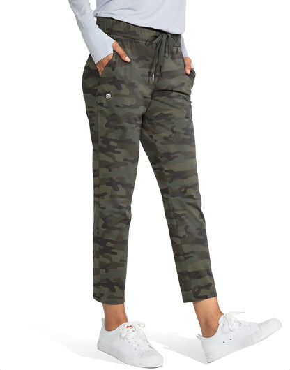 G Gradual Women's Pants with Deep Pockets 7/8 Stretch Sweatpants for Women Athletic, Golf, Lounge, Work Green Camo, 3X-Large