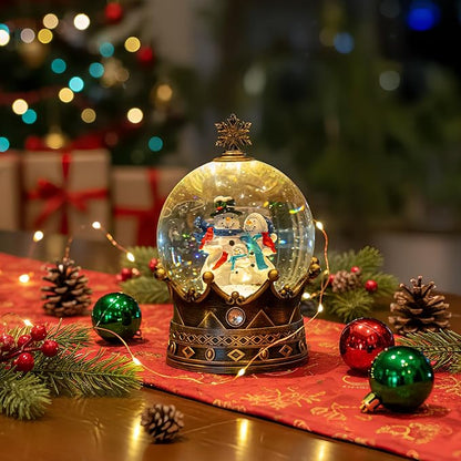 Christmas Snow Globe Lantern Water Glittering Snowman Family Crown with Music, USB Lined/Battery Operated Lighted Lantern for Christmas Festival Decoration Gifts