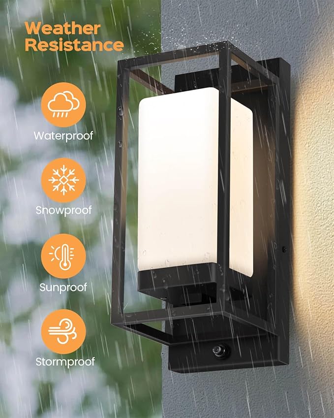 SHIMR Outdoor Wall Light with Dusk to Dawn Sensor, Black Outdoor Light Fixture with LED Bulb Included, E26 Base, Waterproof Exterior Sconce for Porch Garage Front Door