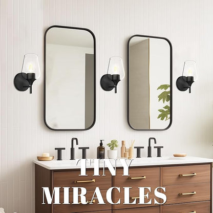 Hamilyeah Black Wall Sconces Set of Two, Farmhouse Sconces Wall Lighting Hardwired, Bathroom Vanity Lighting with Clear Champagne Glass Shade, Indoor Wall Lamp for Kitchen Stairway Living Room