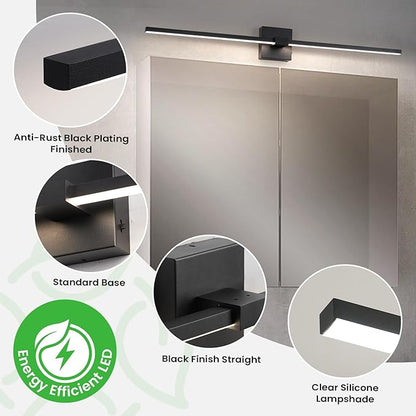 URSOLA Black Bathroom Light Fixtures, 36 inch Modern LED Vanity Lighting Over Mirror, 3CCT Dimmable Wall Sconces for Bedroom
