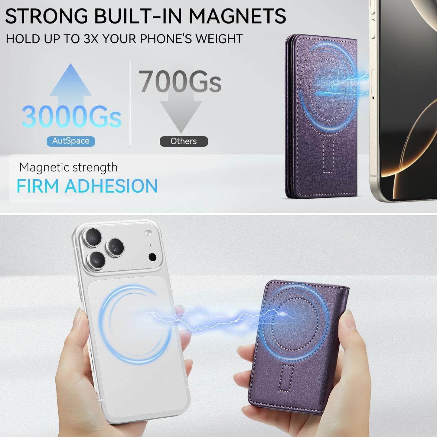 Vinich for MagSafe Wallet Magnetic RFID Blocking Card Holder Compatible with MagSafe Phones and Cases, Strong Magnet Minimalist Phone Wallet for iPhone 17/16/15/14/13/12/ Pro/Max/Plus, Purple