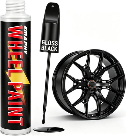 Gloss Black Rim Touch Up Paint, Rim Paint for Curb Rash & Scratch, Car Wheel Scratch Repair Kit for Alloy, Enamel, Metal, Universal Black Automotive Touch Up Paint Pen (1 fl oz)