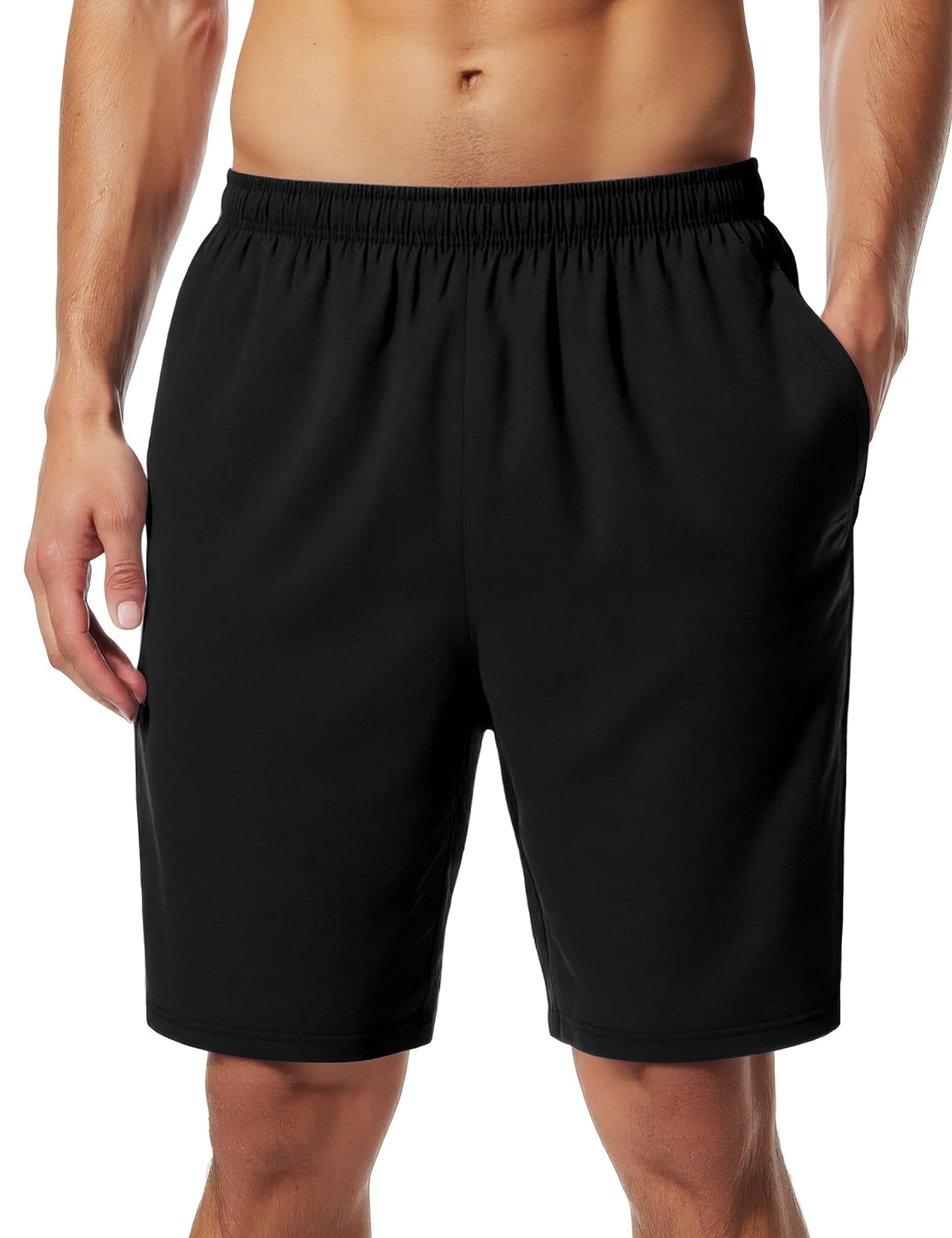 Naarts Men's Athletic Shorts 9'' Quick Dry Workout Running Shorts Lightweight Sports Gym Basketball Shorts with Pockets Black,Large