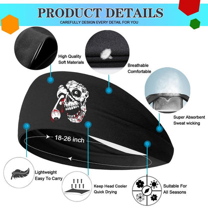 Sweat Band Headbands Men 3 Pcs Sport Sweatbands Headbands for Men Women Skull Workout Cooling Headband Mens Running Headband Head Band Mens Stretchy Hairband Gym Yoga Tennis Athletic