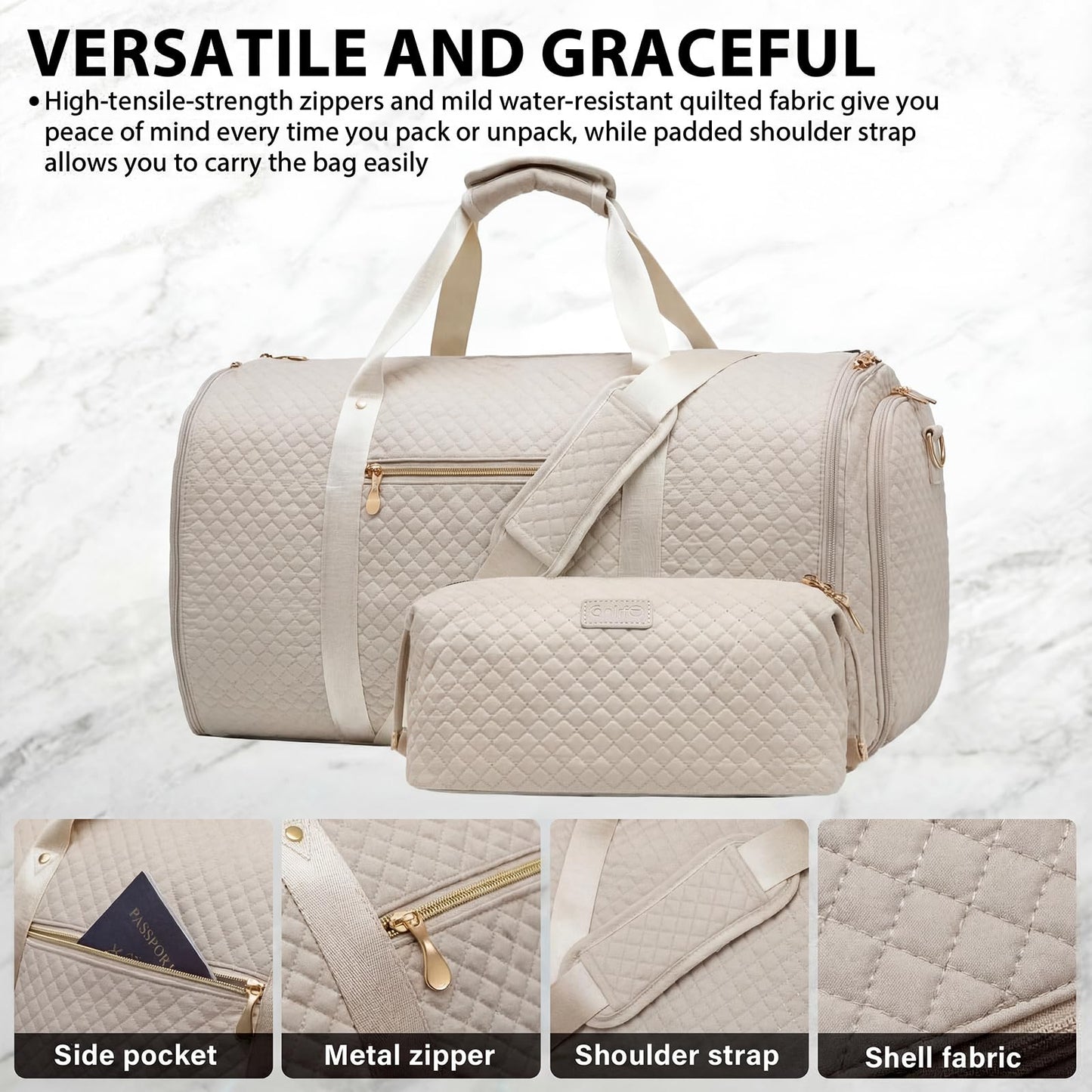 Coolife Garment Bag Carry On Convertible Travel Duffel Bag with Shoe Pouch Weekender Bag for Women Men 2 in 1 Hanging Suit Bag with Shoulder Strap Business Travel Bag (White, Standard)