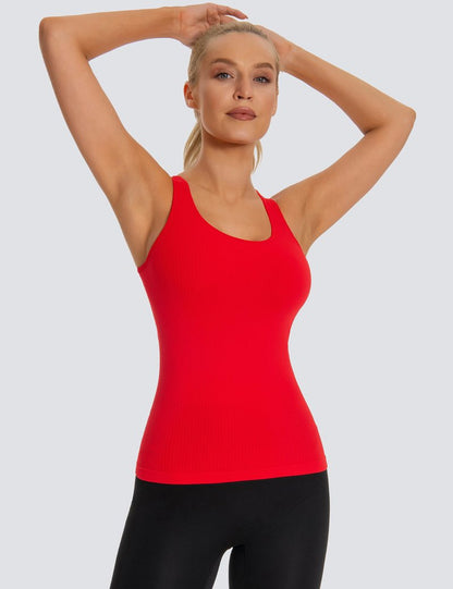 MathCat Seamless Workout Tank Top for Women with Built in Bra, Padded Racerback Ribbed Athletic Yoga Camisole Red