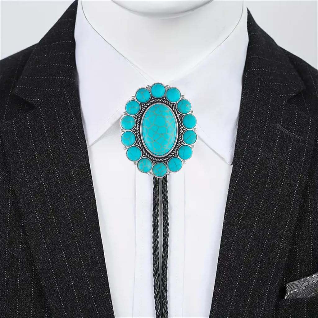 GelConnie Turquoise Bolo Tie for Women Cowboy Bolo Tie for Men Vintage Silver Bolero Ties Men Western Ties Natural Stone
