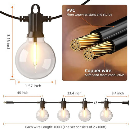 Kawaya 200FT Outdoor String Lights - LED Waterproof Patio Light for Outside with 100+4 G40 Globe Blubs - Shatterproof Hanging Lights for Porch Bistro Backyard Gazebo Balcony Cafe