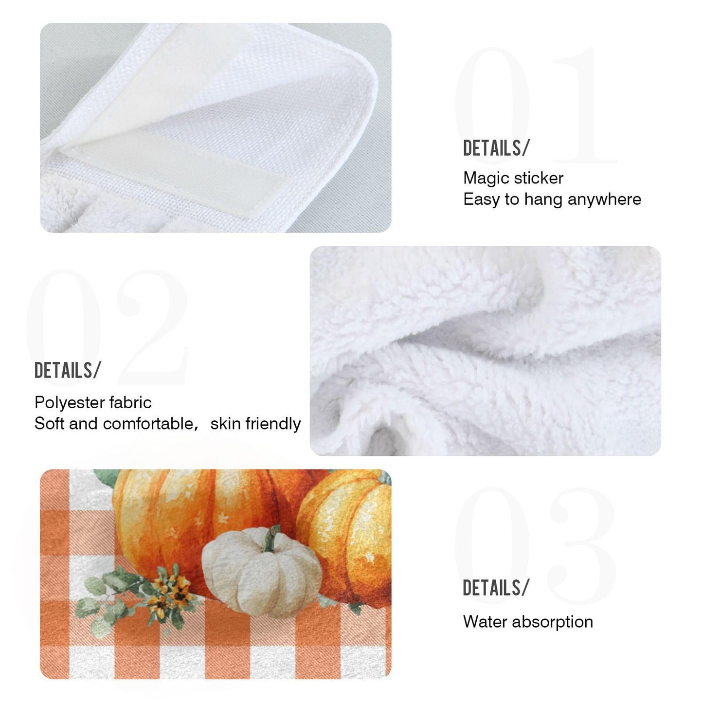 Boccsty Autumn Pumpkin Hanging Kitchen Towels 2 Pieces Harvest Sunflower Orange Buffalo Check Dish Cloth Tie Towels Hand Towel Tea Bar Towels for Bathroom Farmhouse Housewarming Tabletop Home