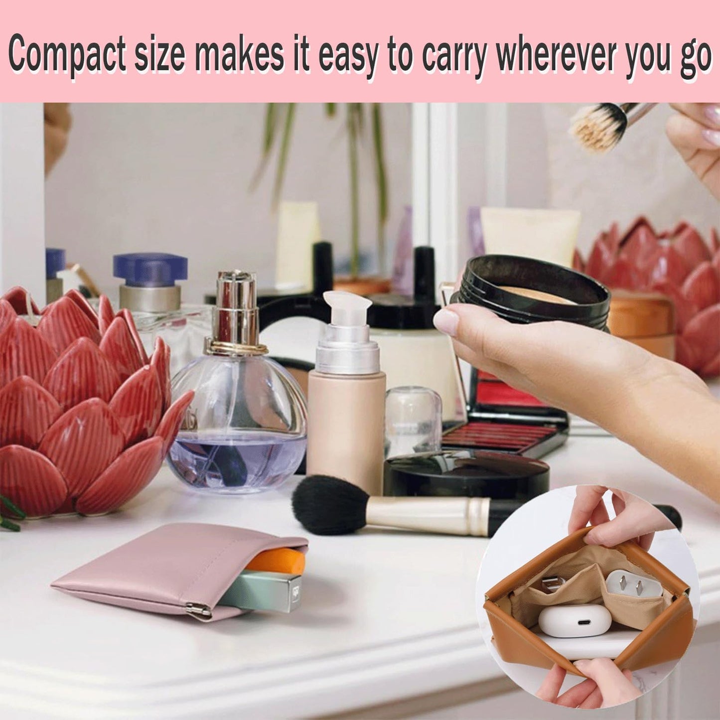 EREBLOOM Leather Pouch, Personalized Snap Closure Leather Organizer Pouch, No Zipper Self-Closing Design for On-the-Go