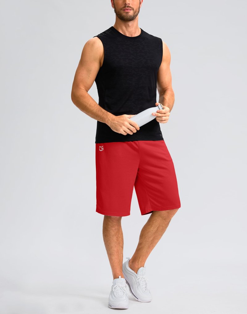 Men's Athletic Shorts with Pockets 9" / 11" Long Basketball Shorts Lightweight Quick Dry Gym Workout Shorts for Men(Red,4XL)