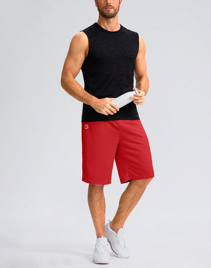 Men's Athletic Shorts with Pockets 9" / 11" Long Basketball Shorts Lightweight Quick Dry Gym Workout Shorts for Men(Red,XL)