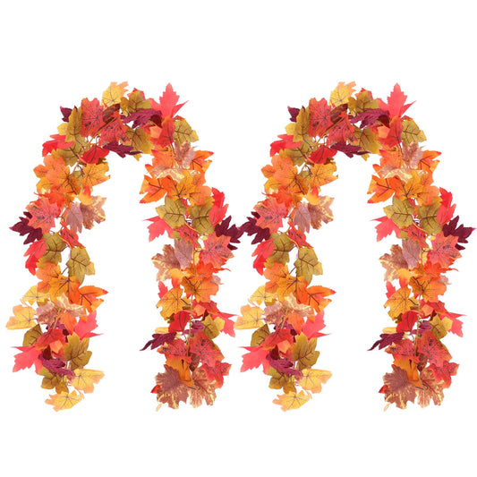 [2 Packs] 69 Inch Maple Leaves Garland,Fall Garland for Mantle, Halloween Decorations for Home, Indoor/Outdoor Decor for Halloween Thanksgiving Decor