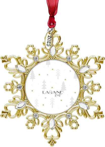 Laraine Christmas Tree Ornaments – Decorative Hanging 2025 Holiday Keepsake Gift Snowflake Pendant with 2” Photo Frame Insert for Picture of Pet (Snowflake Gold (2025))
