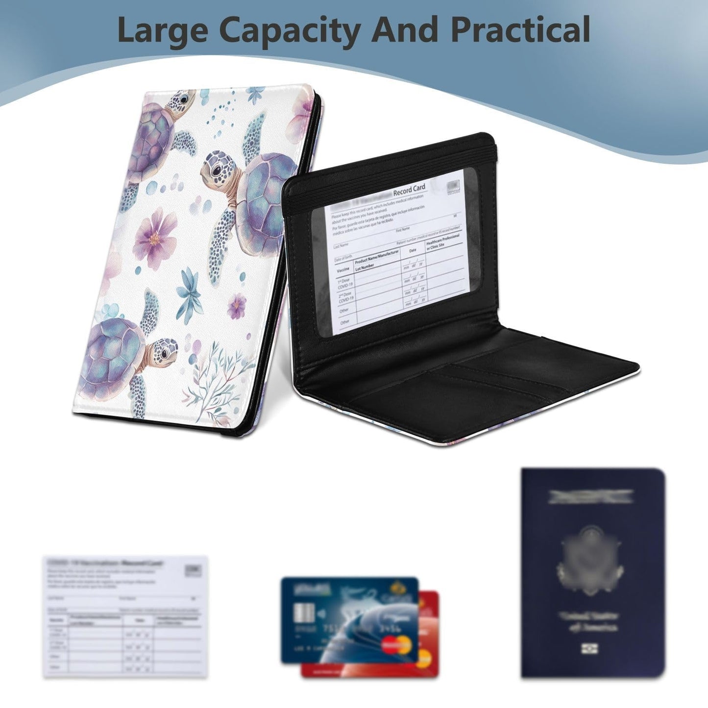 zyrtty Passport Holder, Flower Turtle Watercolor Passport Cover Travel Wallet with Credit Card Slots Rfid Wallet Waterproof Documents Organizer Women Men