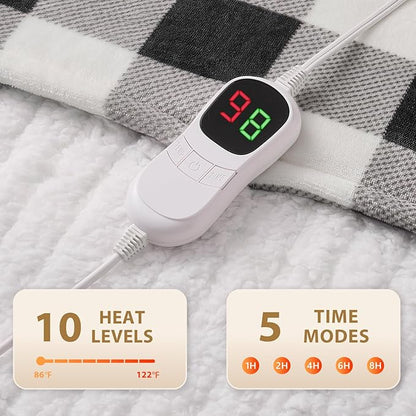 Homemate Electric Blanket Heated Throw - 50“x60“ Ultra Soft Cozy Flannel Heating Blanket with 10 Fast Heat Levels 8 Hours Auto Off Over-Heated Protection ETL Certification Keep Warm in Home Office