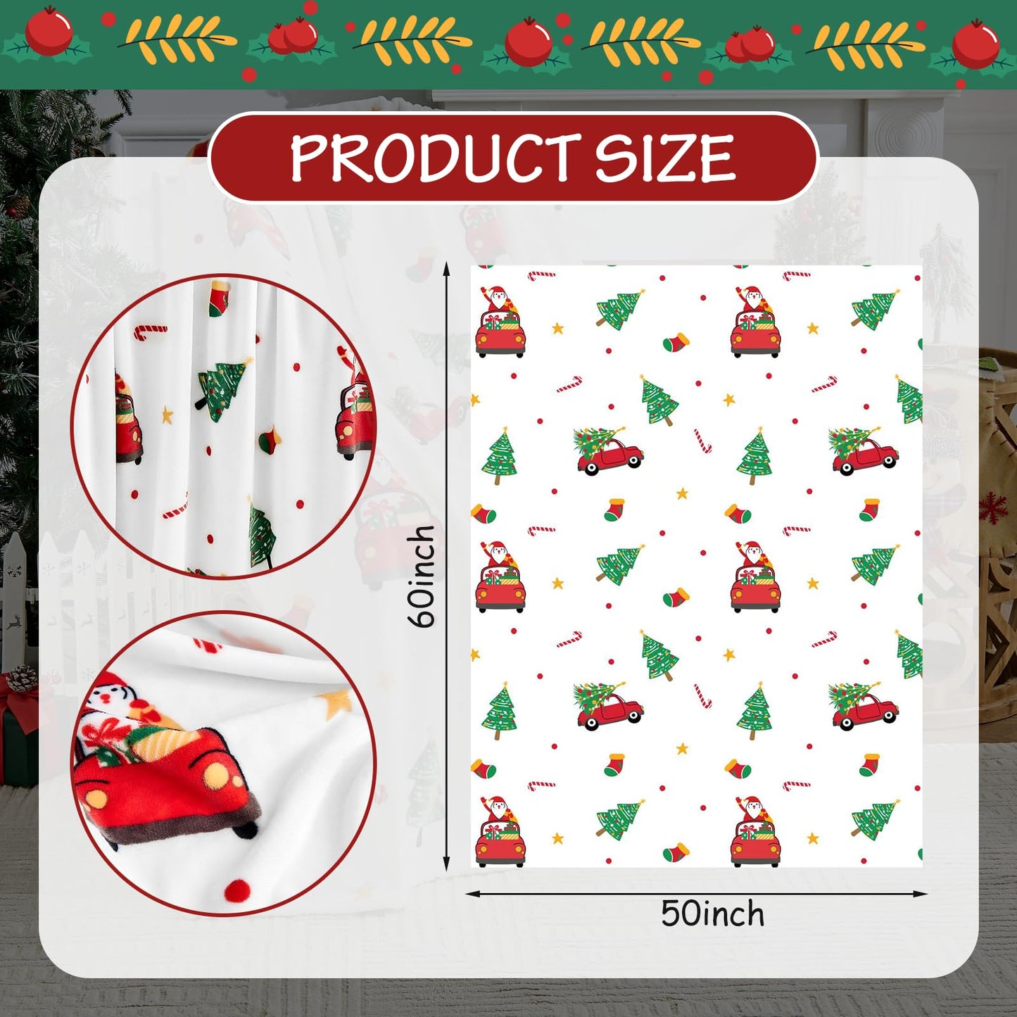 Edenleaf Christmas Blanket - White Holiday Throw with Santa Claus & Snowman - Warm Cozy Fleece Winter Blanket, 50x60 Inches，White