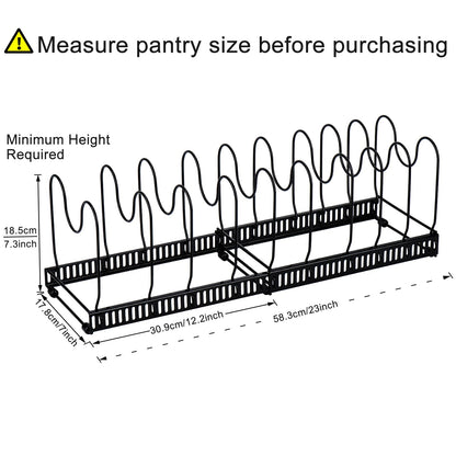 Toplife Pots and Pans Organizer Rack for Cabinet and Countertop, 10+ Pot Lids, Bakeware and Cookware Organizer Rack Holder with 10 Adjustable Compartments - Brown