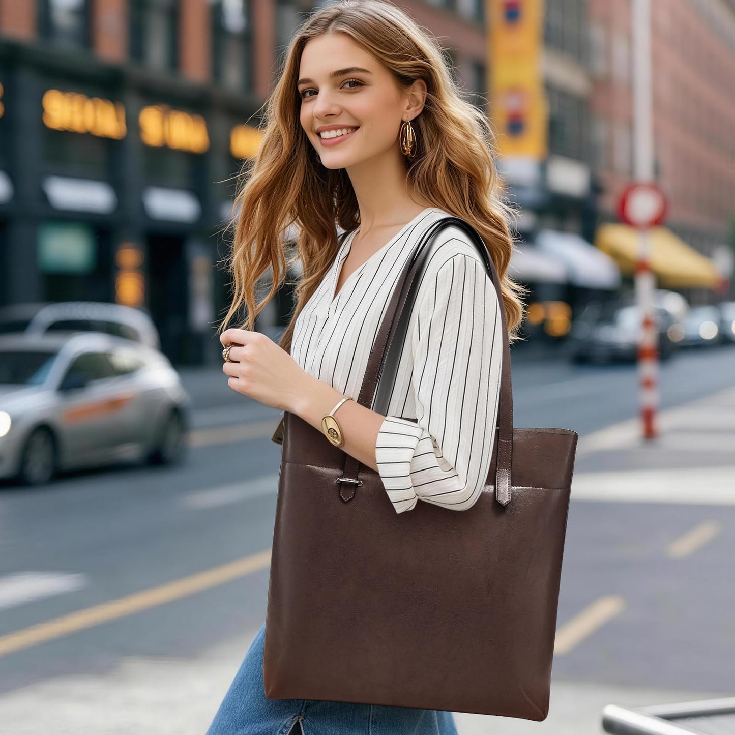 UEIRY Genuine Leather Tote Bag for Women, Large Women's Leather Shoulder Bags, Designer Womens Totes Purse with Top Handles
