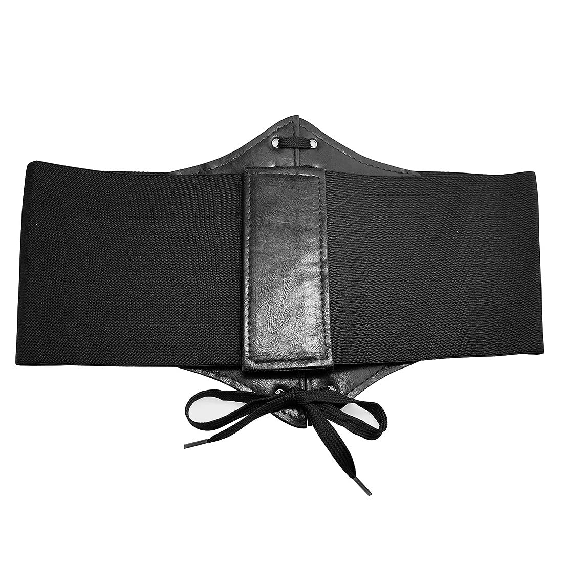 YooAi Leather Corset Belt for Women - Lace-up Elastic Waist Retro Wide Cinch Waistband for Dresses - Black 75cm