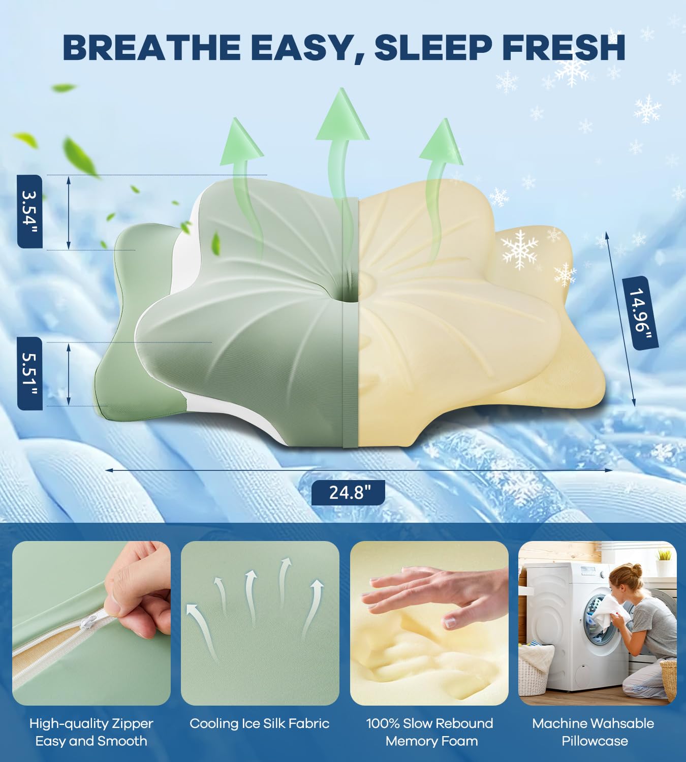 DONAMA Cervical Pillow for Neck and Shoulder,Contour Memory Foam Pillow,Ergonomic Neck Support Pillow for Side Back Stomach Sleepers with Pillowcase