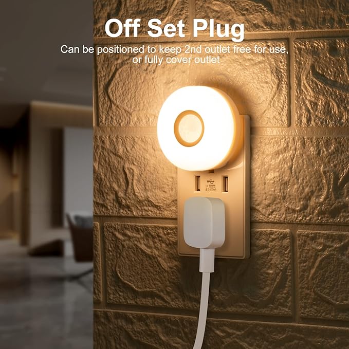 Night Light Plug in, Motion Sensor Night Lights Plug in Wall. 200LM Ultra Bright Soft Warm White nightlights, Smart Movement Sensor, Energy Efficient(Warm White 2Pack)
